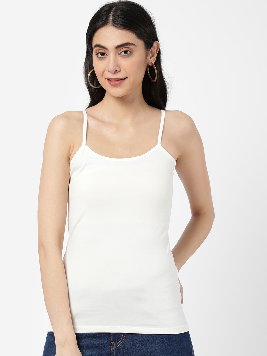 

R&B Women White Solid Non-Padded Cotton Camisoles