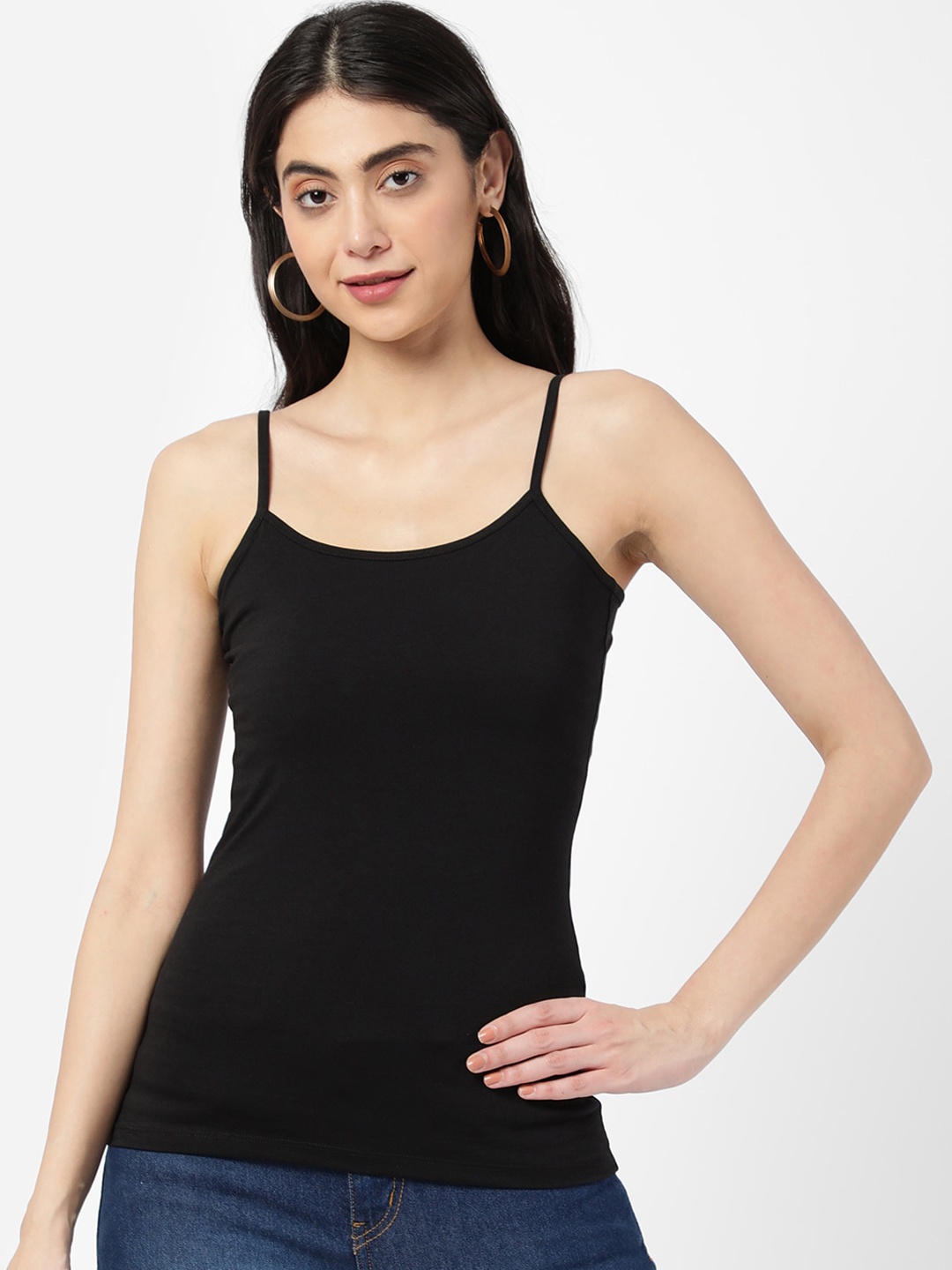 

R&B Women Black Solid Non-Padded Cotton Camisoles