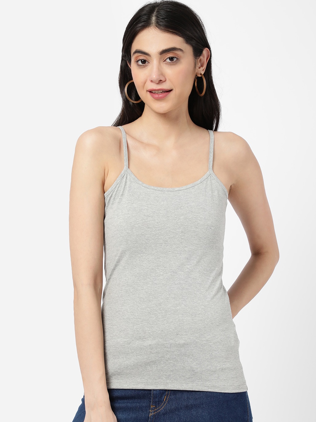 

R&B Women Grey Solid Non-Padded Cotton Camisoles