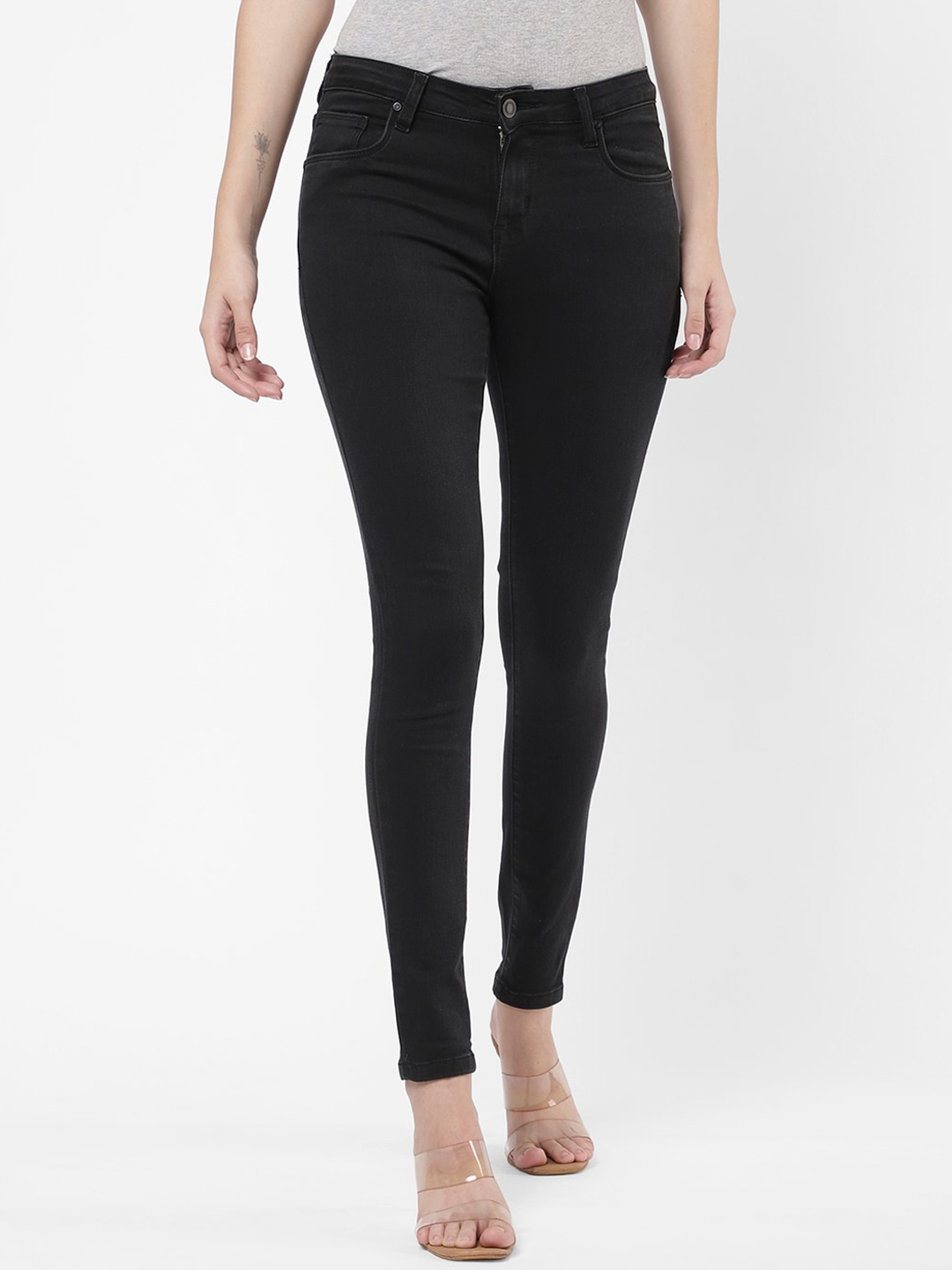 

R&B Women Black Solid Regular Fit Cotton Jeans
