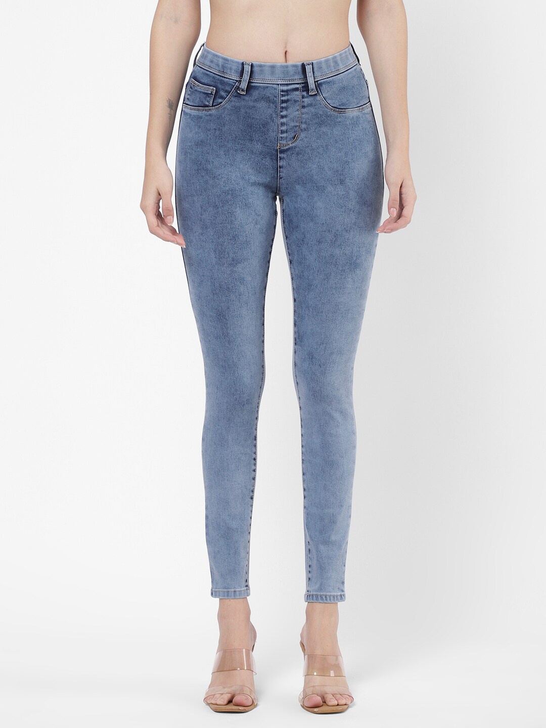 

R&B Women Blue Solid Denim Cotton Jeggings
