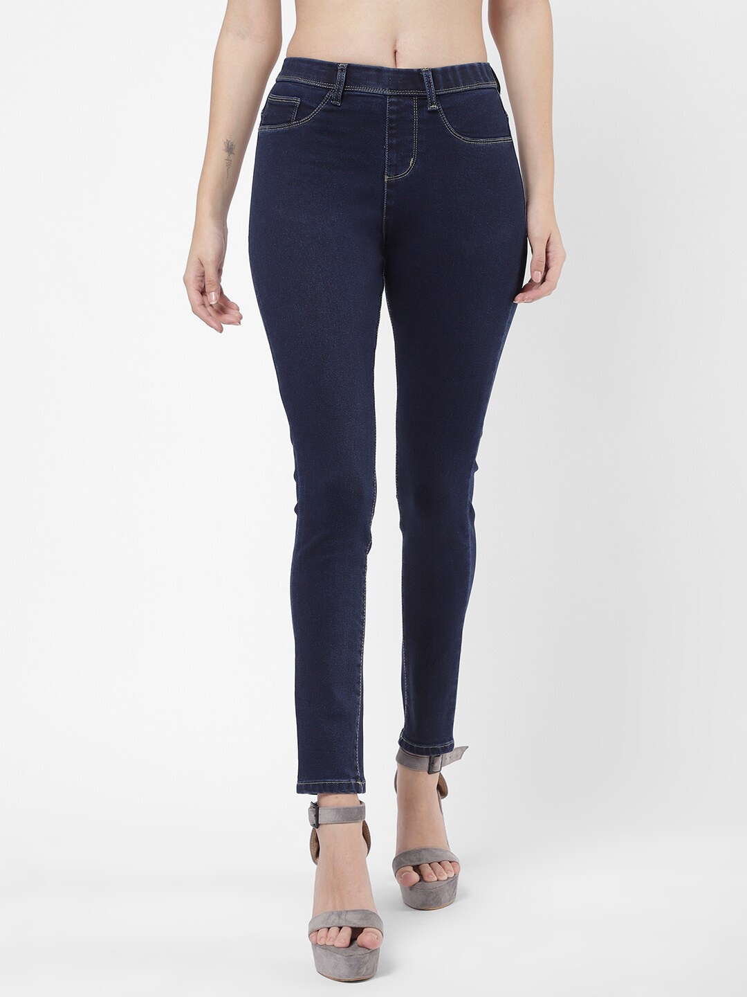 

R&B Women Blue Solid Denim Cotton Jeggings