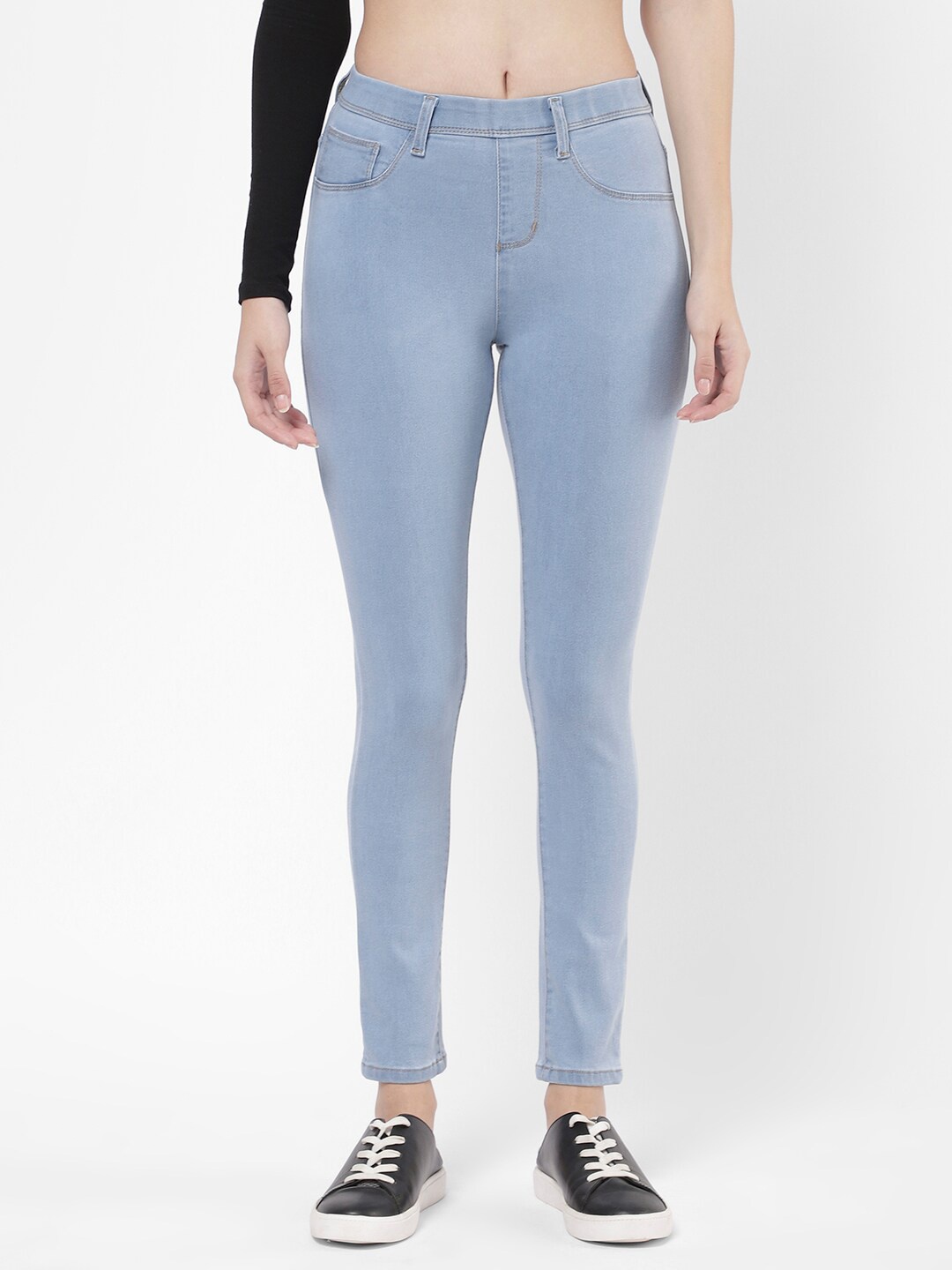 

R&B Women Blue Solid Denim Cotton Jeggings
