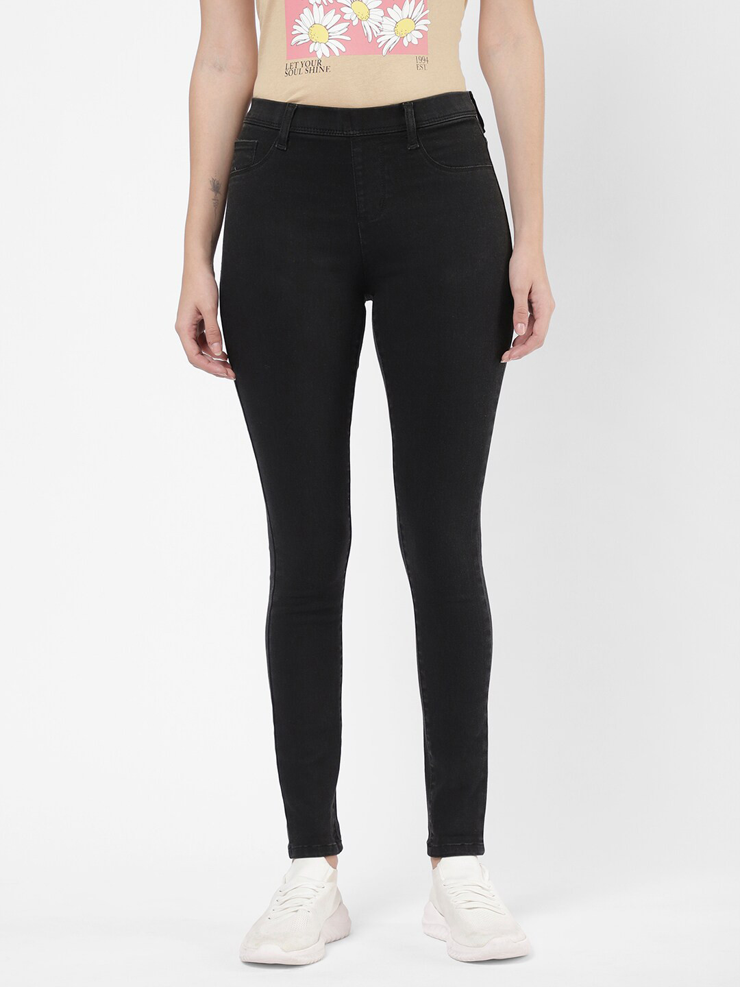 

R&B Women Black Solid Denim Cotton Jeggings