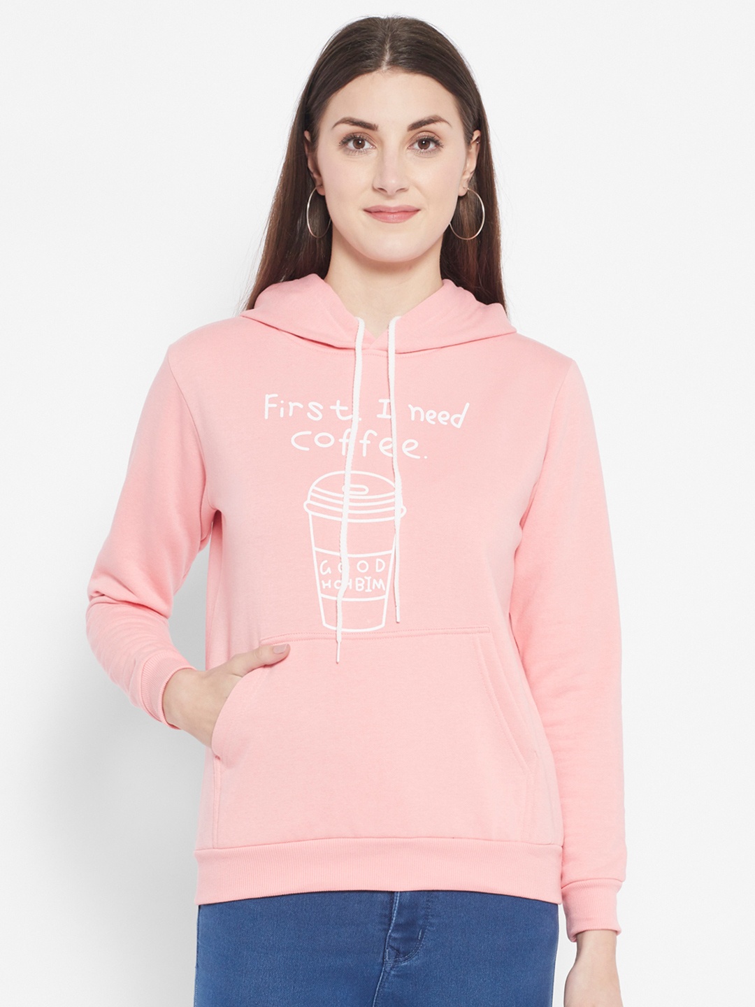 

Popster Women Pink Printed Hooded Sweatshirt