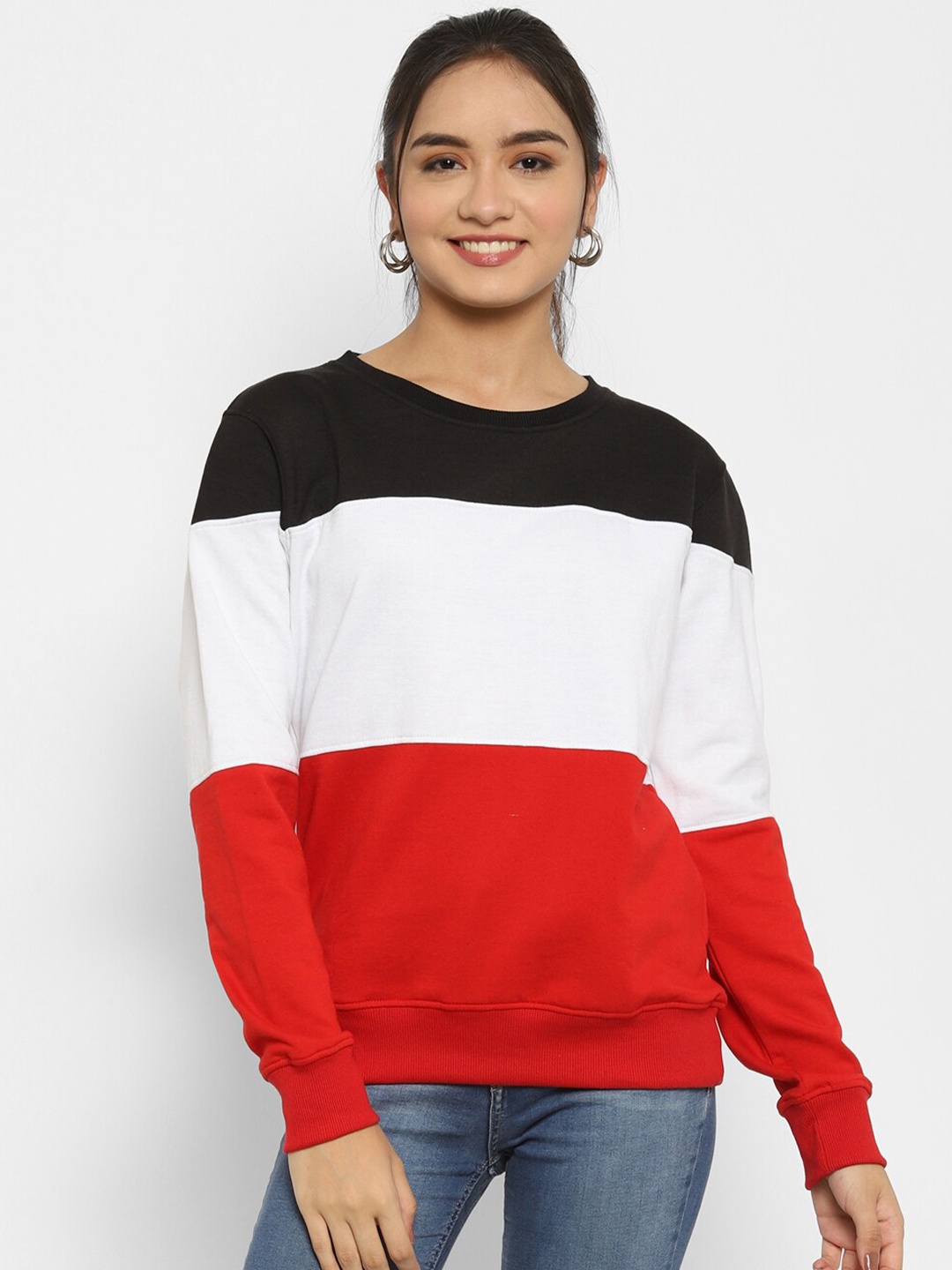 

Popster Women Black Colourblocked Sweatshirt