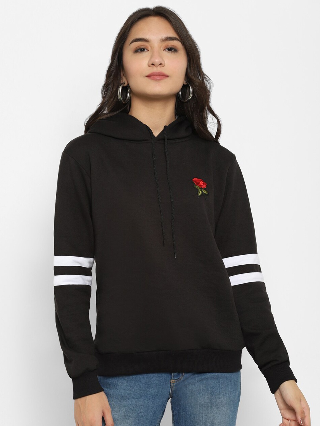 

Popster Women Black Solid Hooded Sweatshirt