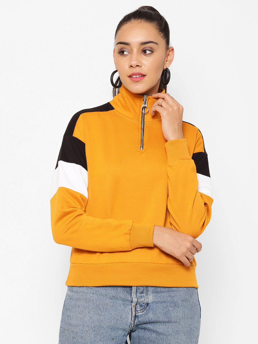 

Popster Women Mustard Yellow Solid Sweatshirt