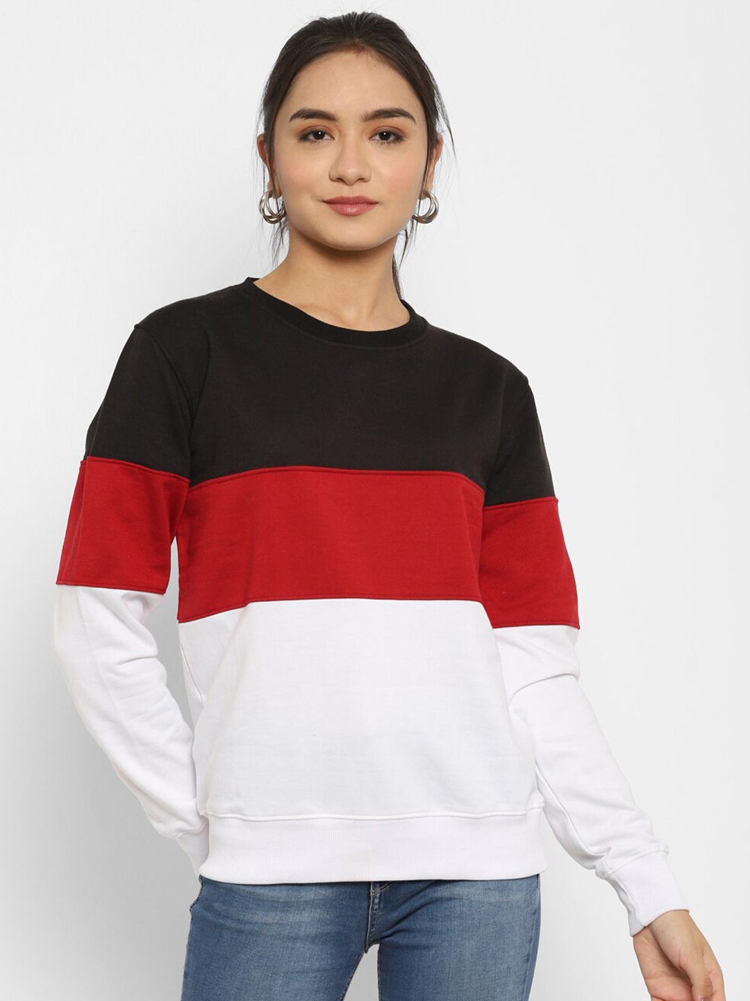 

Popster Women Black Colourblocked Sweatshirt