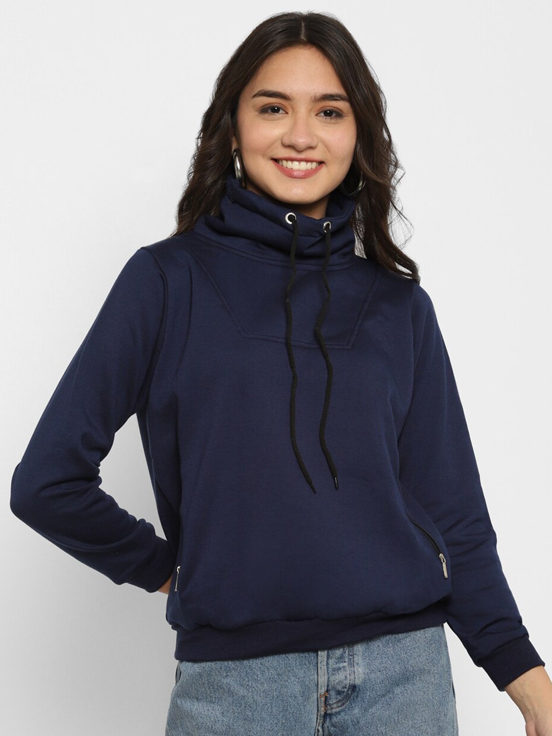 

Popster Women Blue Solid Fleece Sweatshirt