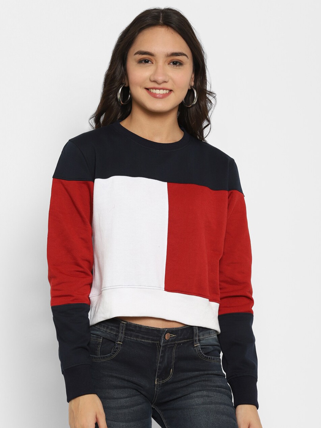 

Popster Women Navy Blue Colourblocked Sweatshirt