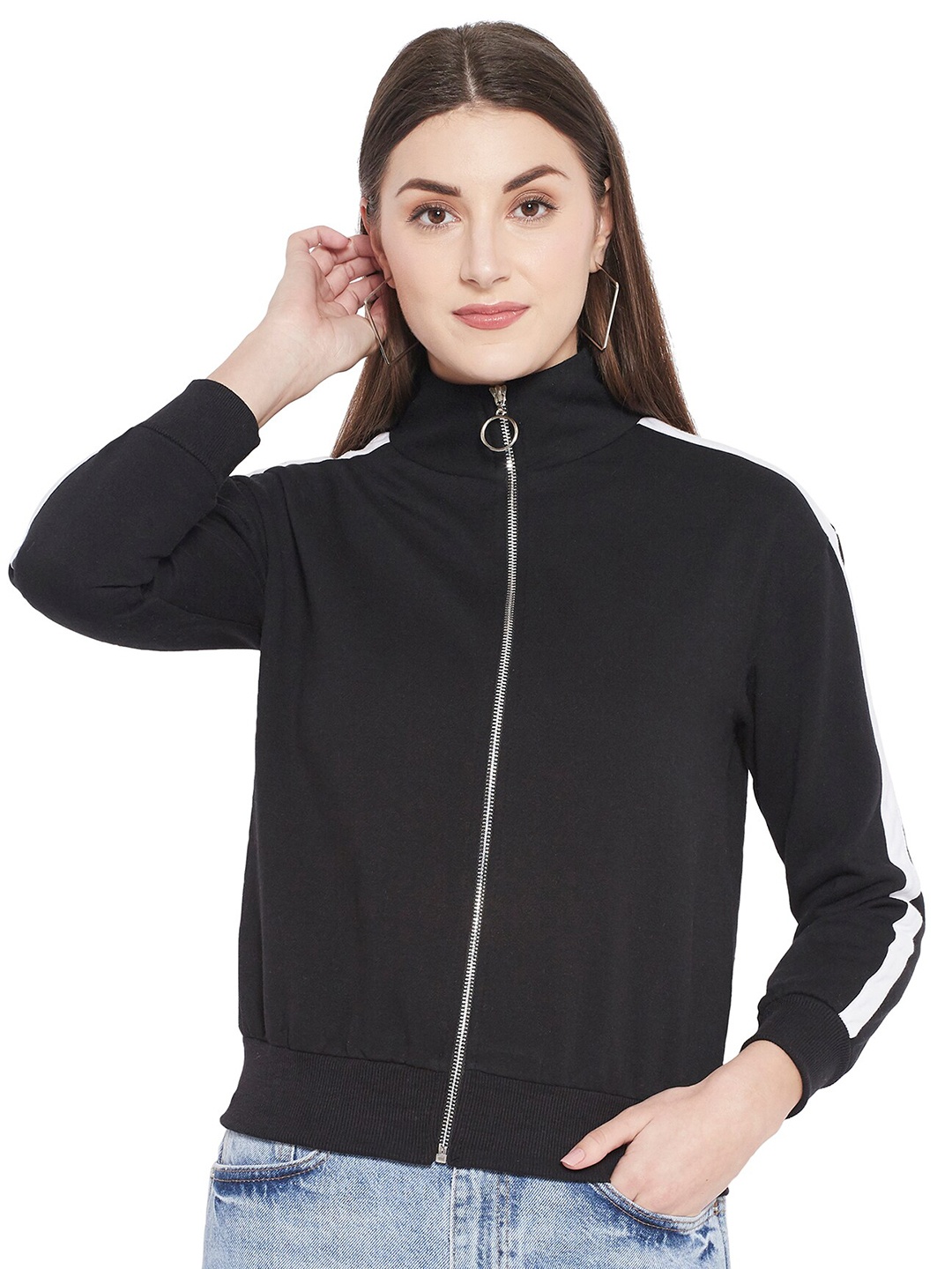 

Popster Mock Collar Long Sleeves Sweatshirt, Black