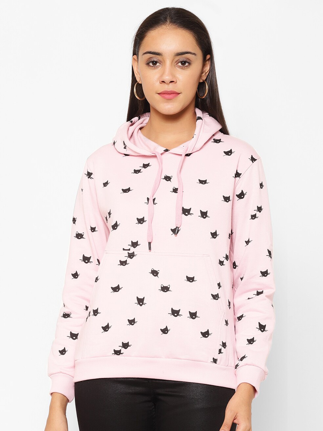 

Popster Women Pink Printed Hooded Sweatshirt