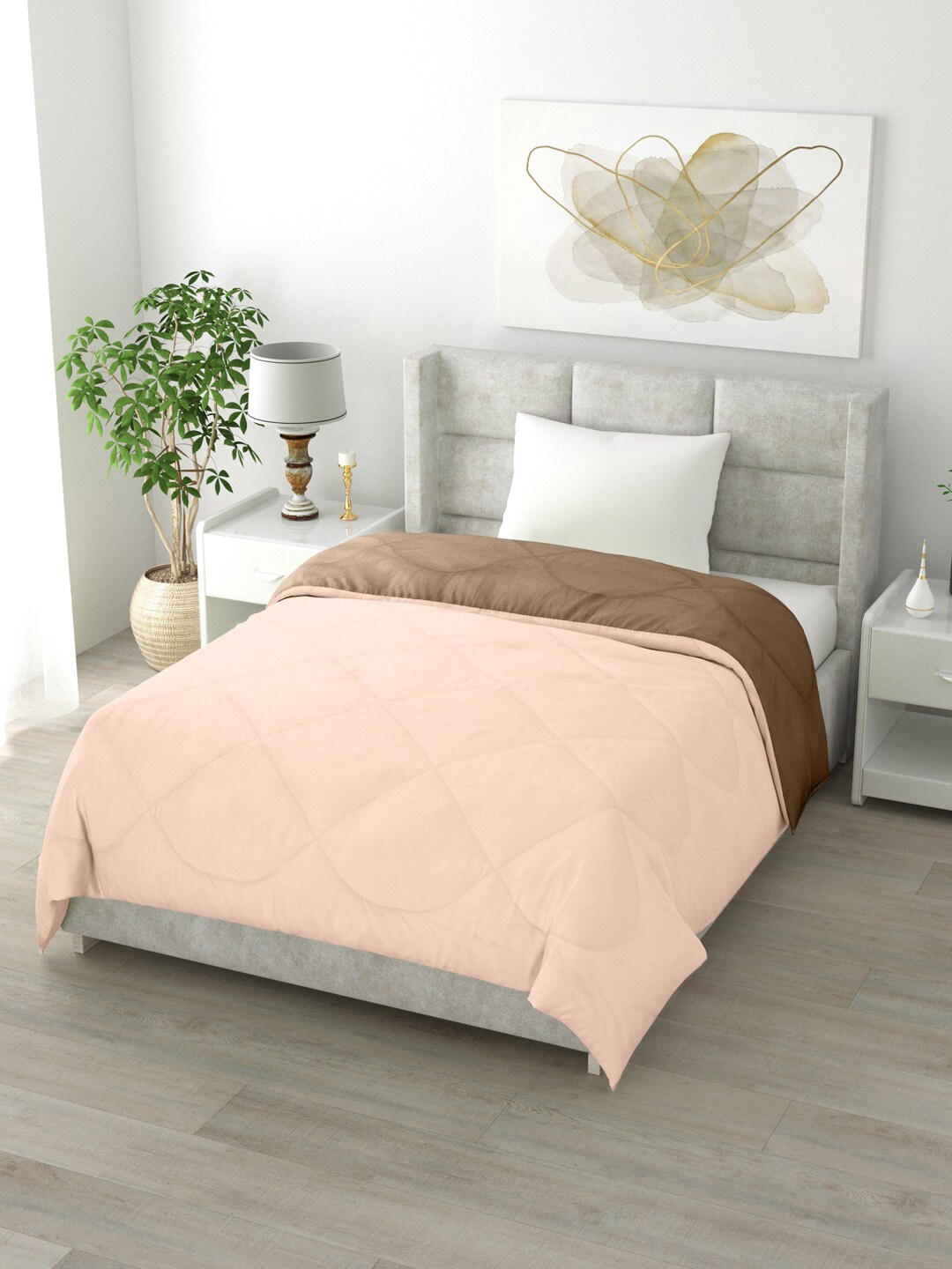 

Clasiko Peach & Taupe Solid Mild Winter 200 GSM Reversible Single Bed Comforter