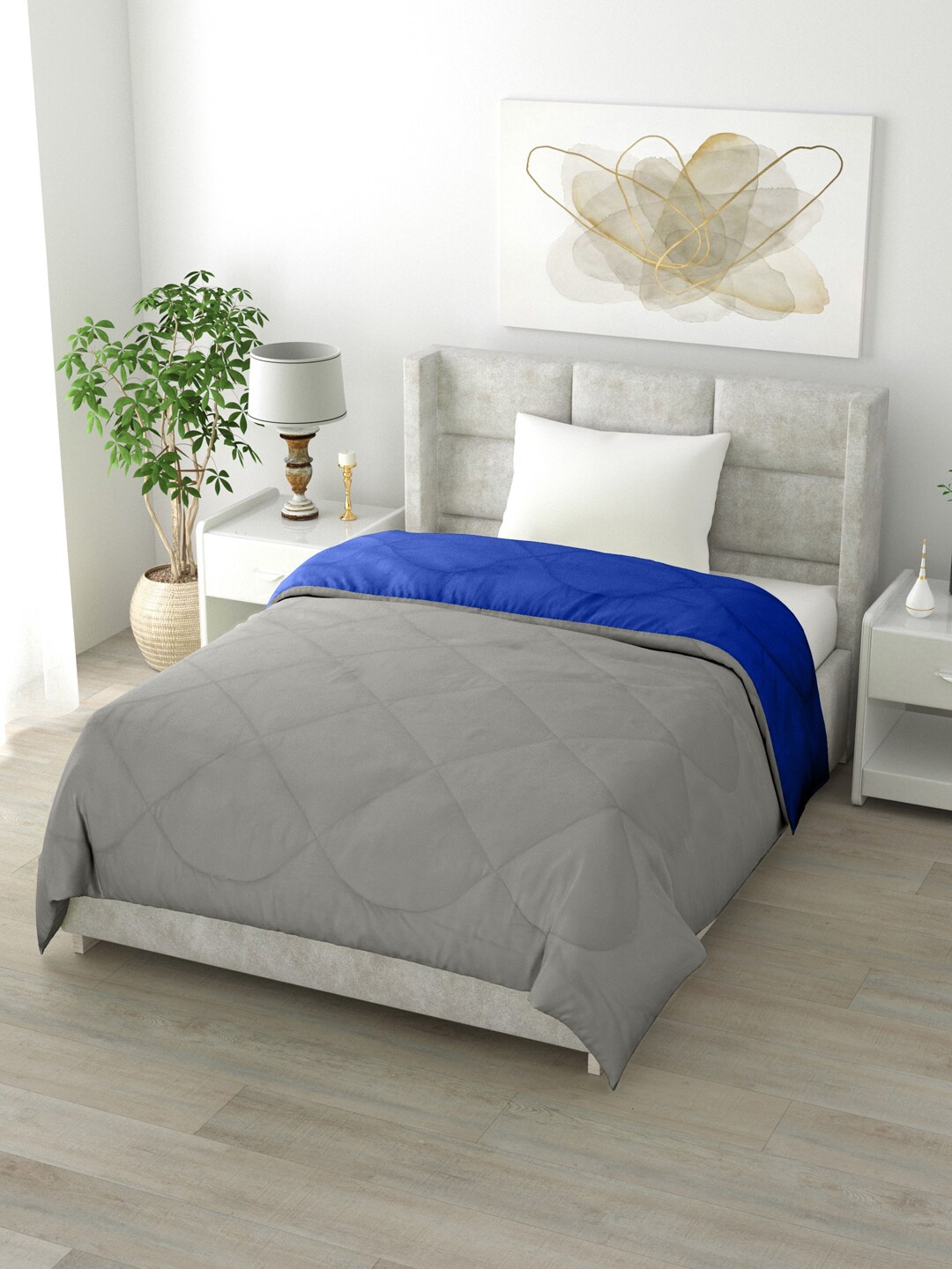 

Clasiko Grey & Blue Solid Mild Winter 200 GSM Reversible Single Bed Comforter