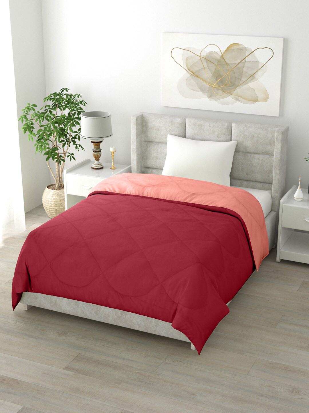 

Clasiko Maroon & Peach Solid Mild Winter 200 GSM Reversible Single Bed Comforter