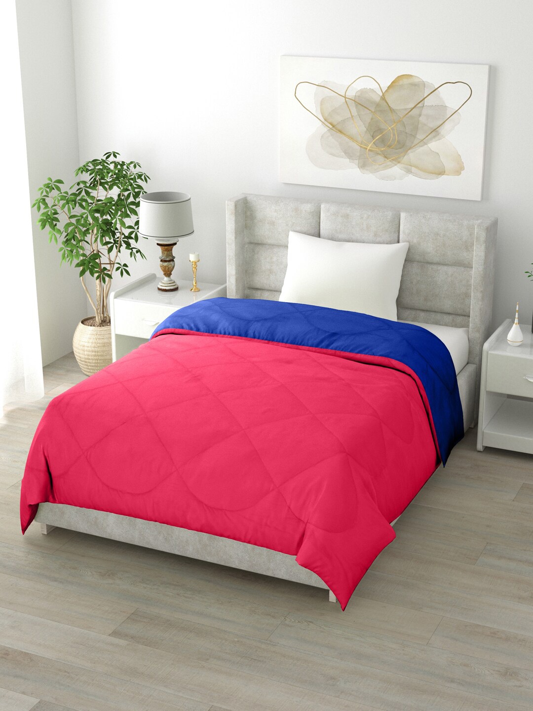 

Clasiko Pink & Blue Solid Mild Winter 200 GSM Reversible Single Bed Comforter