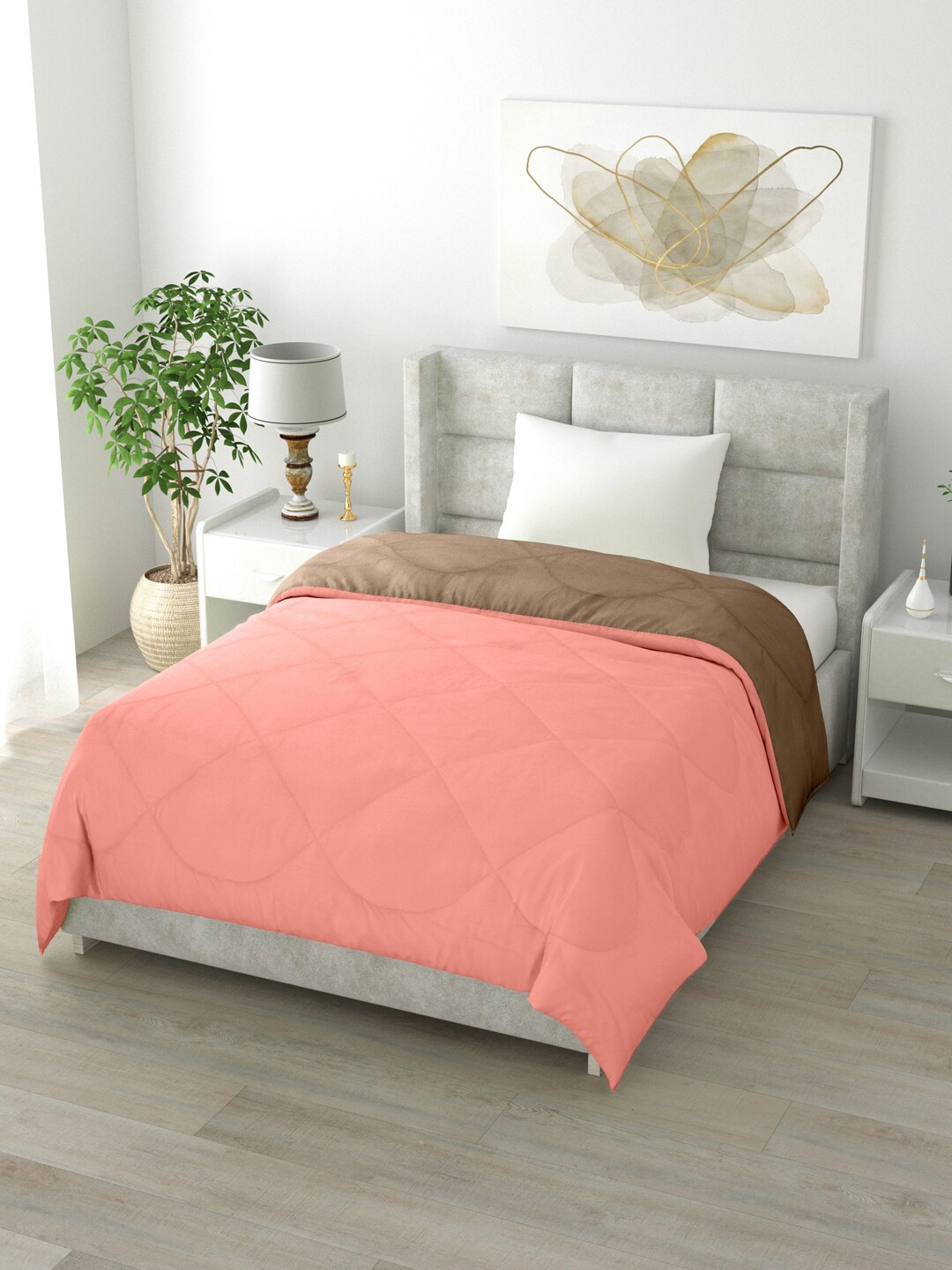 

Clasiko Peach & Taupe Solid Mild Winter 200 GSM Reversible Single Bed Comforter