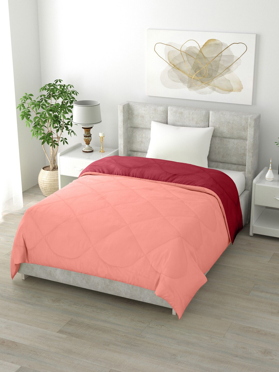 

Clasiko Peach & Maroon Solid Mild Winter 200 GSM Reversible Single Bed Comforter