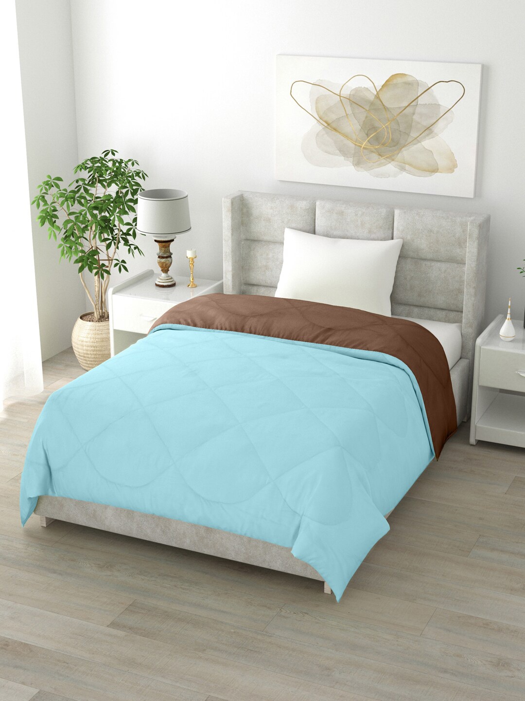 

Clasiko Turquoise Blue & Brown Solid Mild Winter 200 GSM Reversible Single Bed Comforter