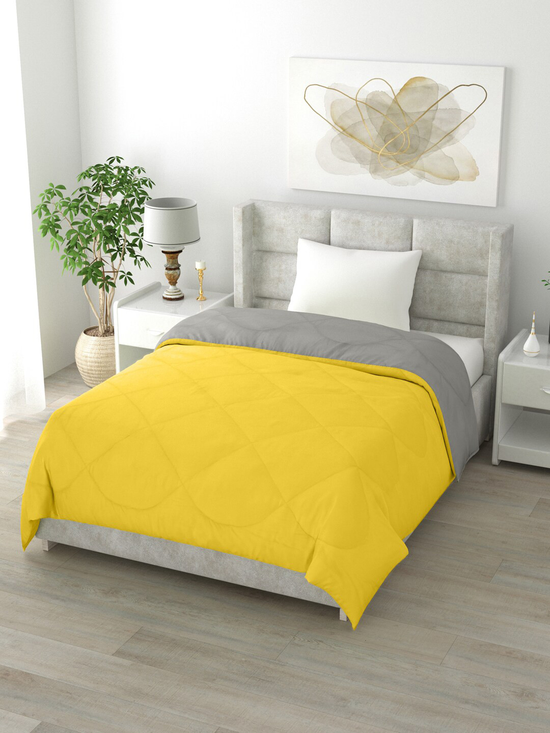 

Clasiko Grey & Yellow Mild Winter 200 GSM Reversible Single Bed Comforter