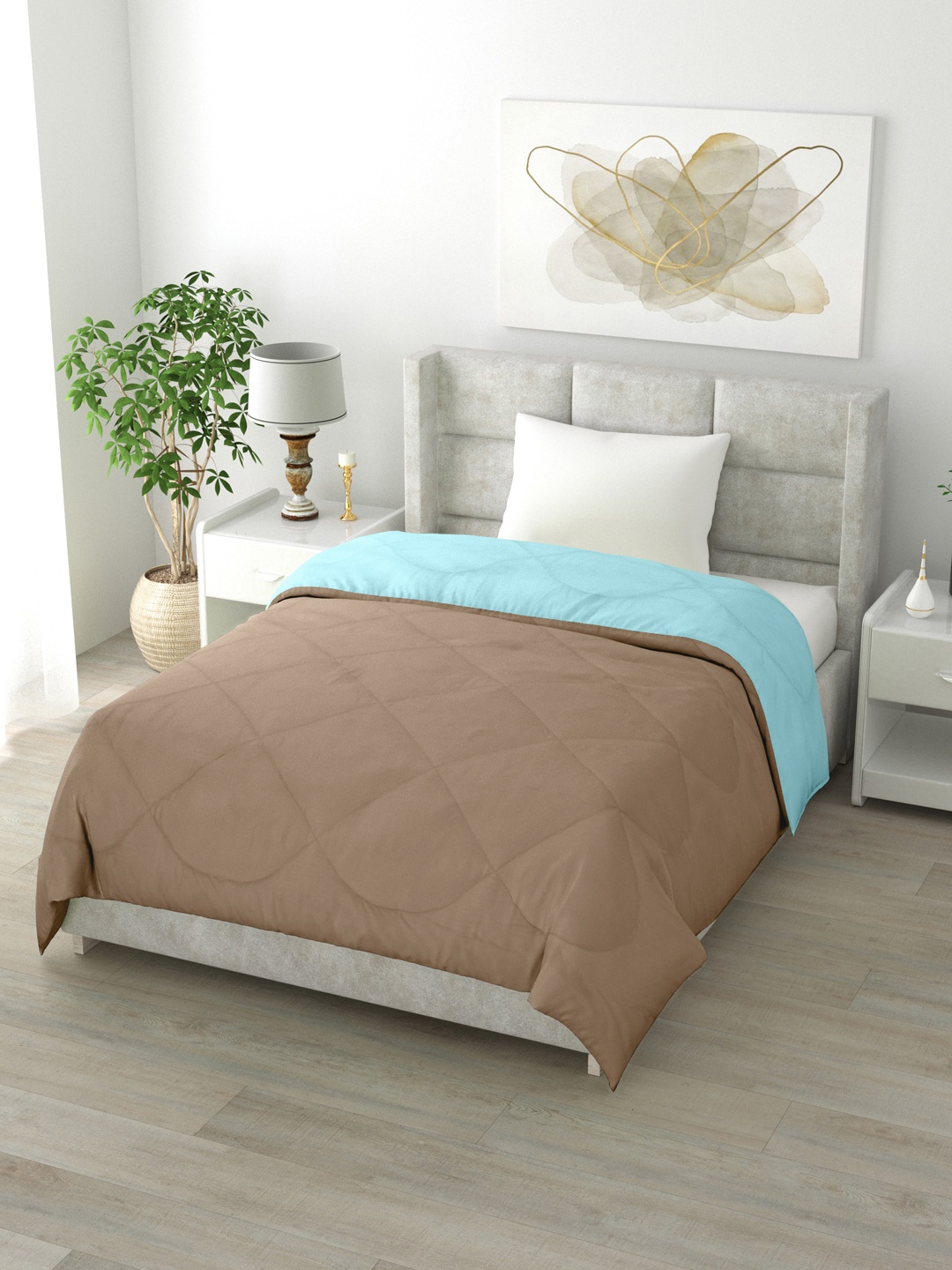 

Clasiko Taupe & Turquoise Blue Solid Mild Winter 200 GSM Reversible Single Bed Comforter