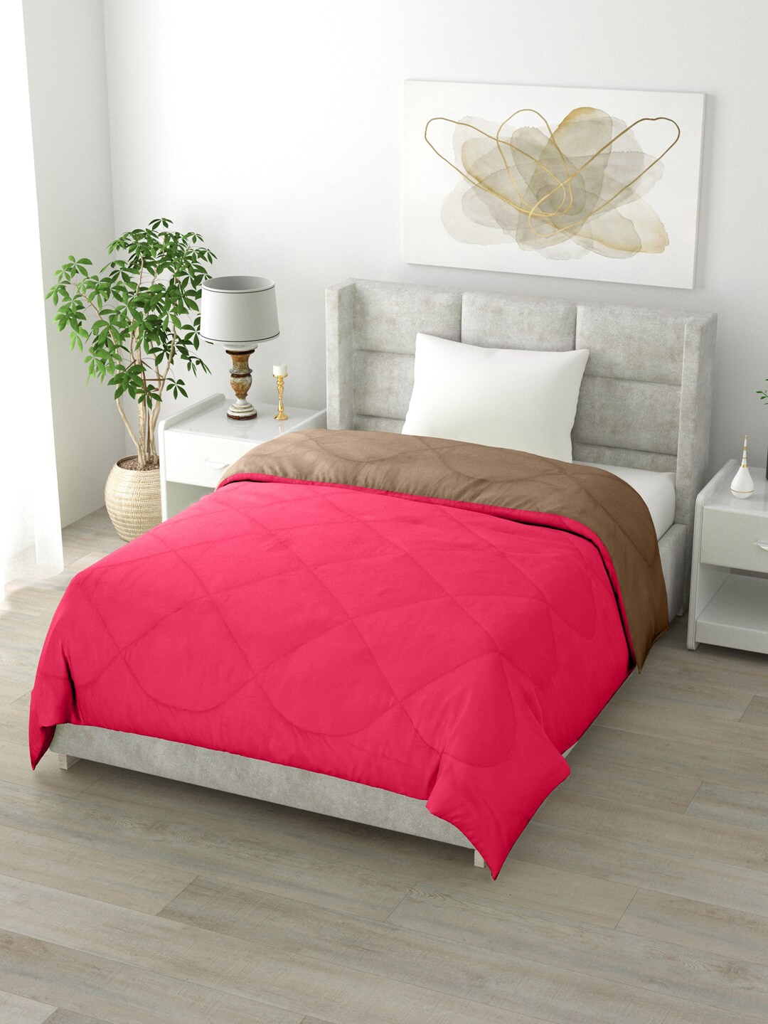 

Clasiko Taupe & Pink Solid Mild Winter 200 GSM Reversible Single Bed Comforter