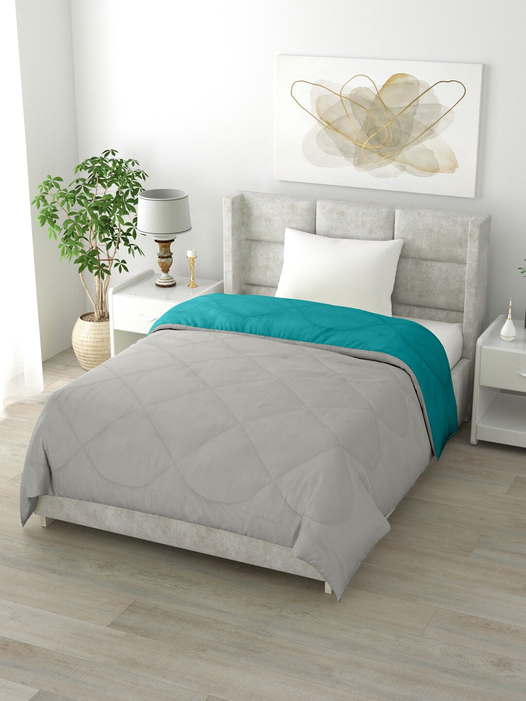 

Clasiko Teal & Grey Solid Mild Winter 200 GSM Reversible Single Bed Comforter