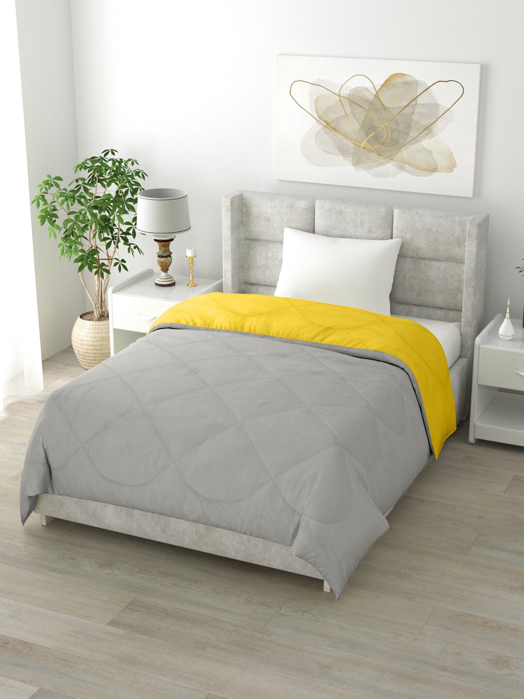 

Clasiko Yellow & Grey Solid Mild Winter 200 GSM Reversible Single Bed Comforter