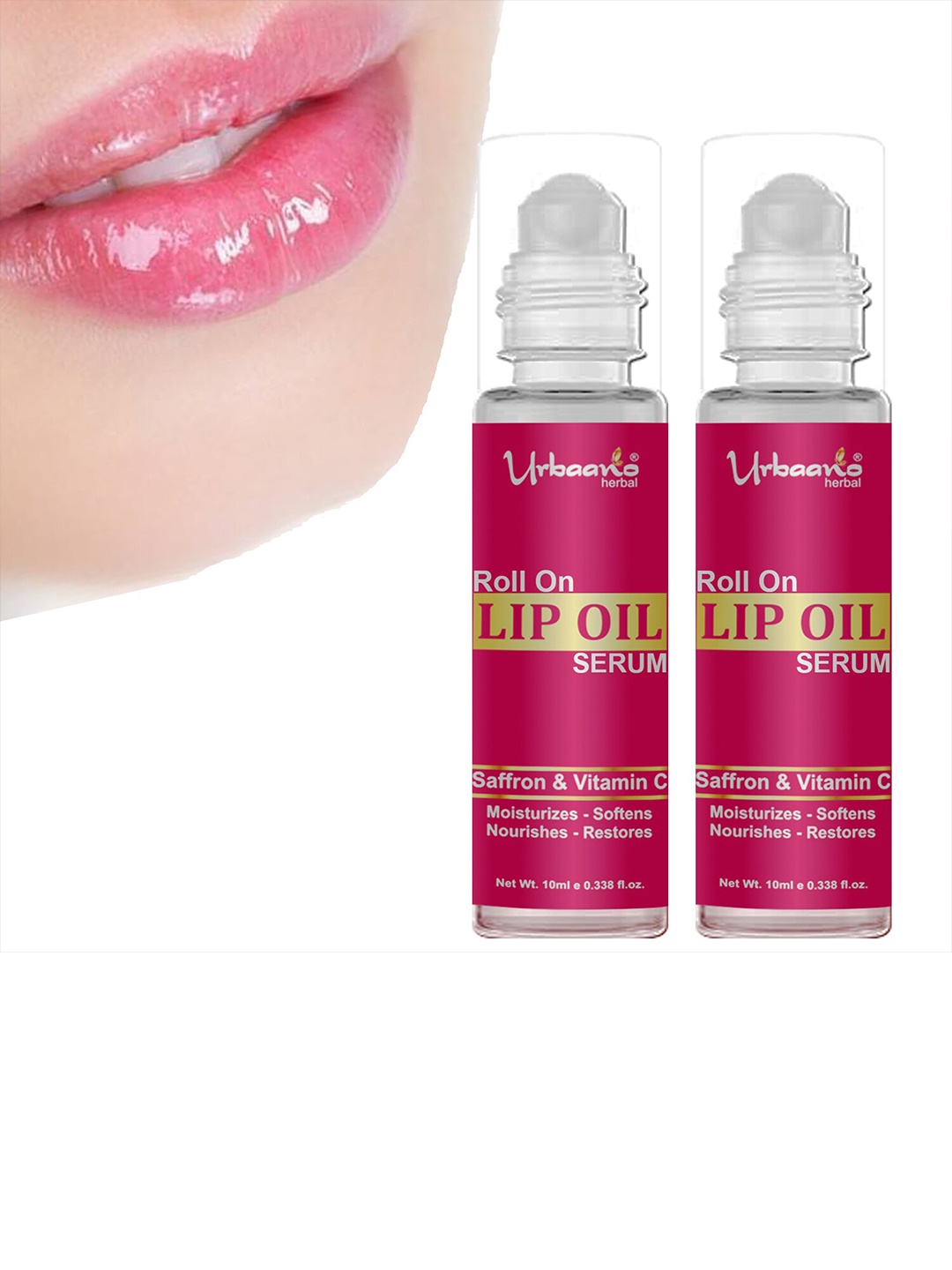 

Urbaano Herbal Set Of 2 Saffron & Vitamin C Roll On Lip Oil Serum 20ml, Nude