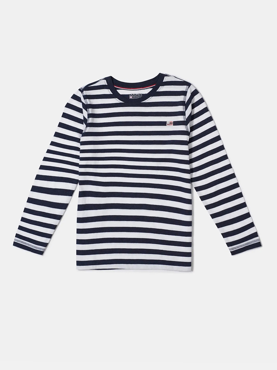 

Jockey Boys Super Combed Cotton Rich Striped Full Sleeve Round Neck Tshirt - UB15, Blue