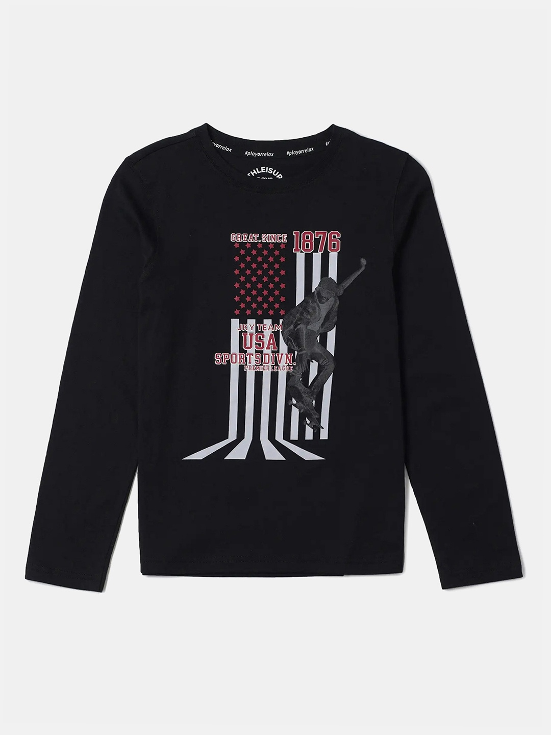 Jockey Boys Super Combed Cotton Graphic Printed Full Sleeve Tshirt-AB25, Black