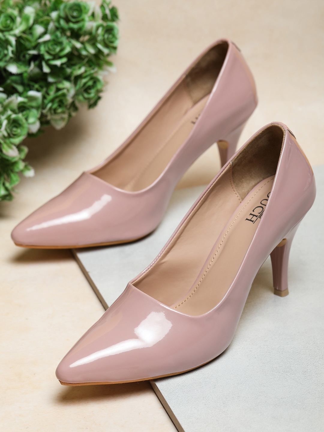 

SHUZ TOUCH Peach-Coloured Solid Stiletto Pumps
