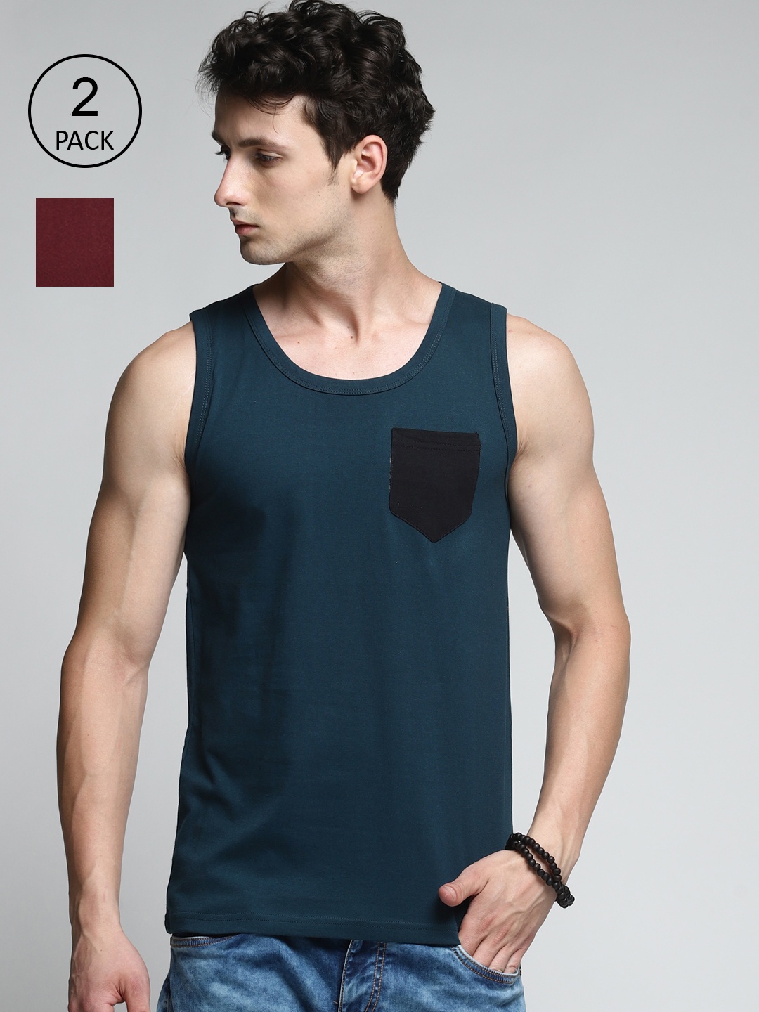 

Trends Tower Men Pack Of 2 Solid Cotton Tank Vests, Maroon