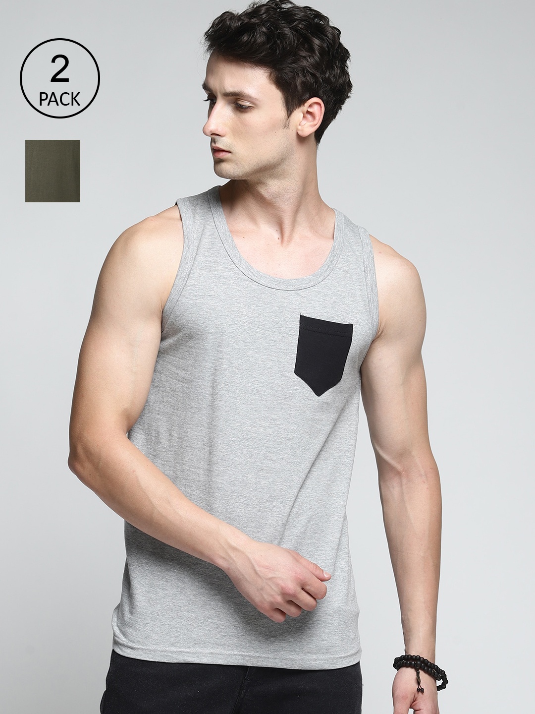 

Trends Tower Men Pack Of 2 Solid Cotton Tank Vests, Grey
