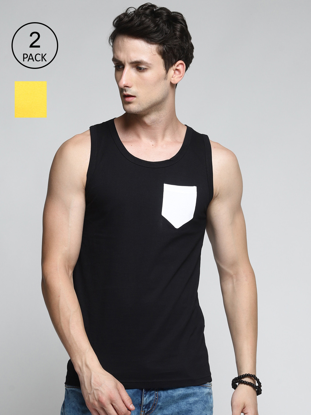 

Trends Tower Men Pack Of 2 Solid Cotton Tank Vests, Yellow