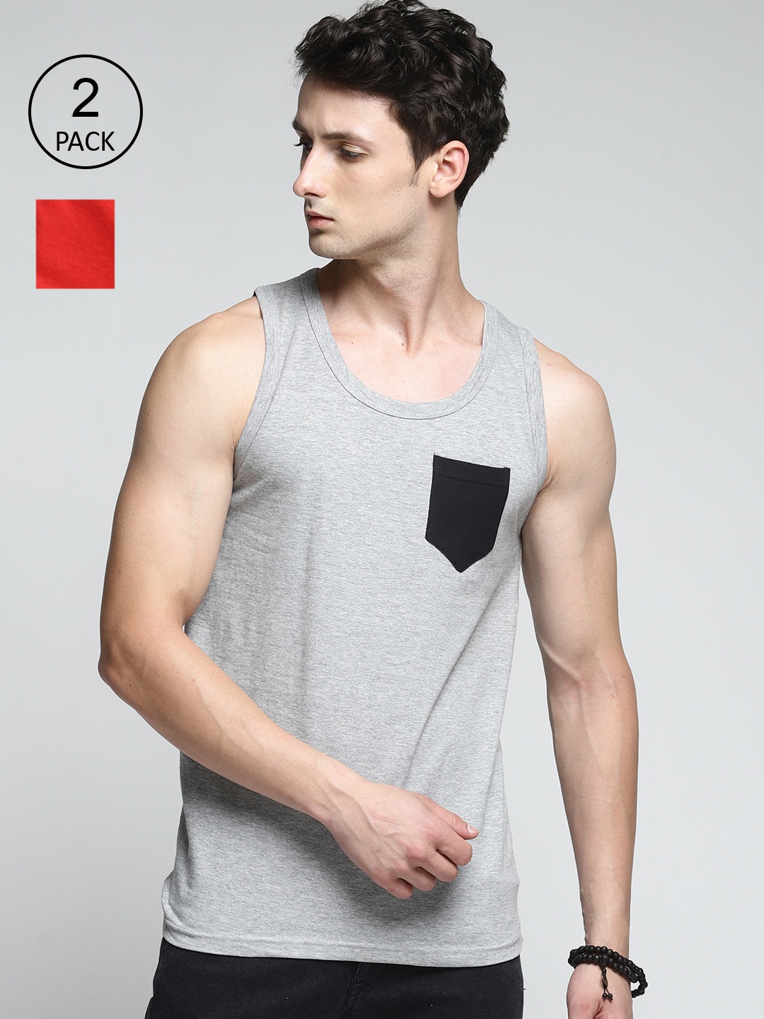 

Trends Tower Men Pack Of 2 Solid Cotton Tank Vests, Red