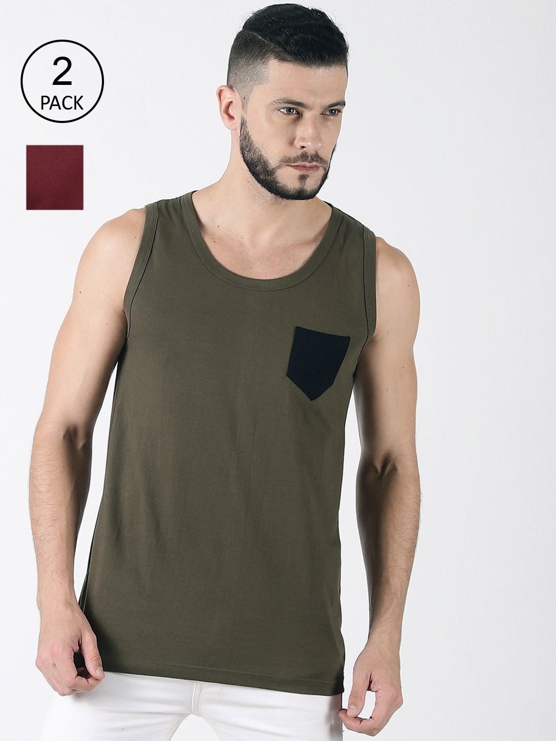 

Trends Tower Men Pack Of 2 Solid Cotton Tank Vests, Maroon