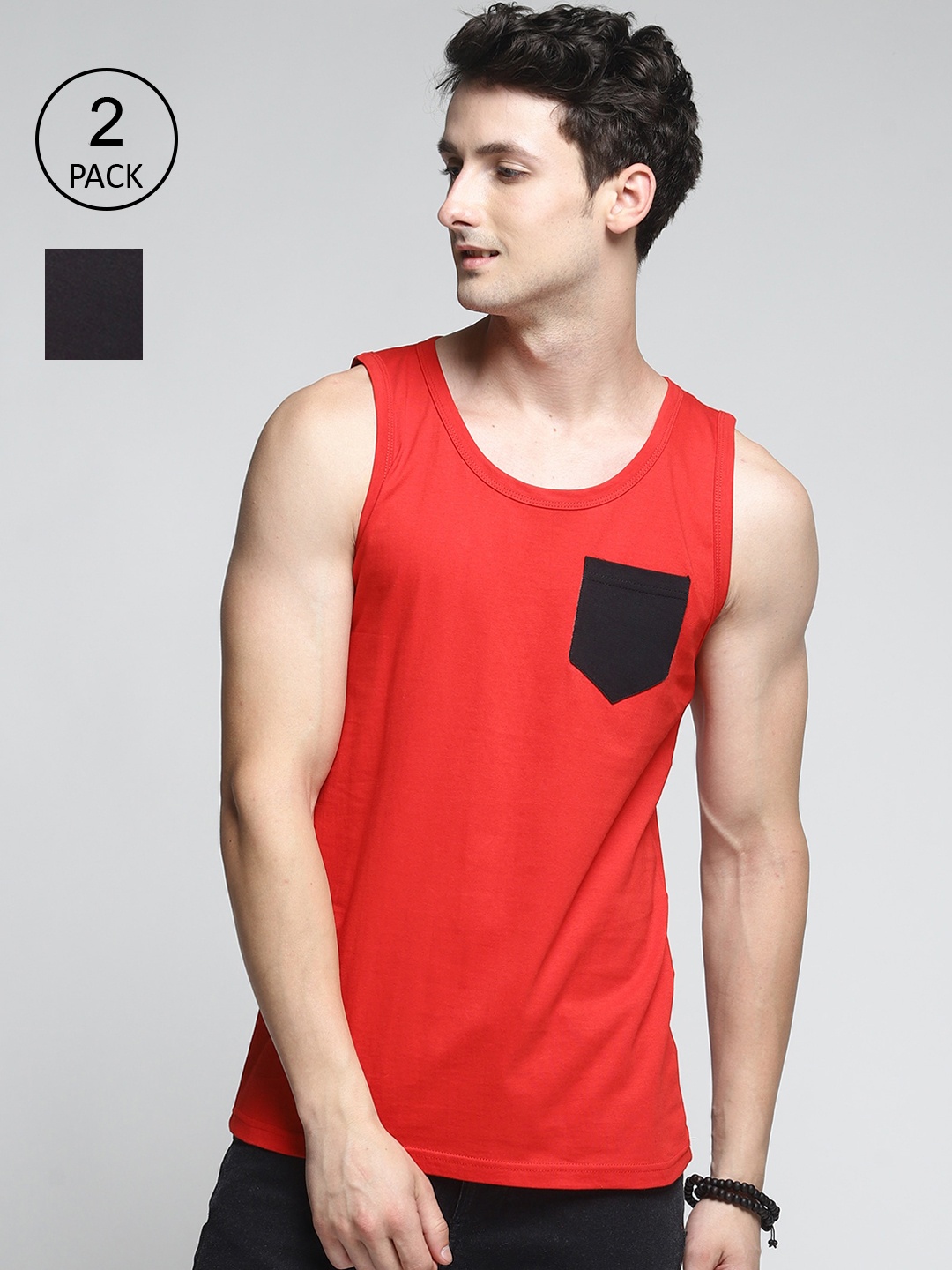 

Trends Tower Men Pack Of 2 Solid Cotton Innerwear Vests, Red
