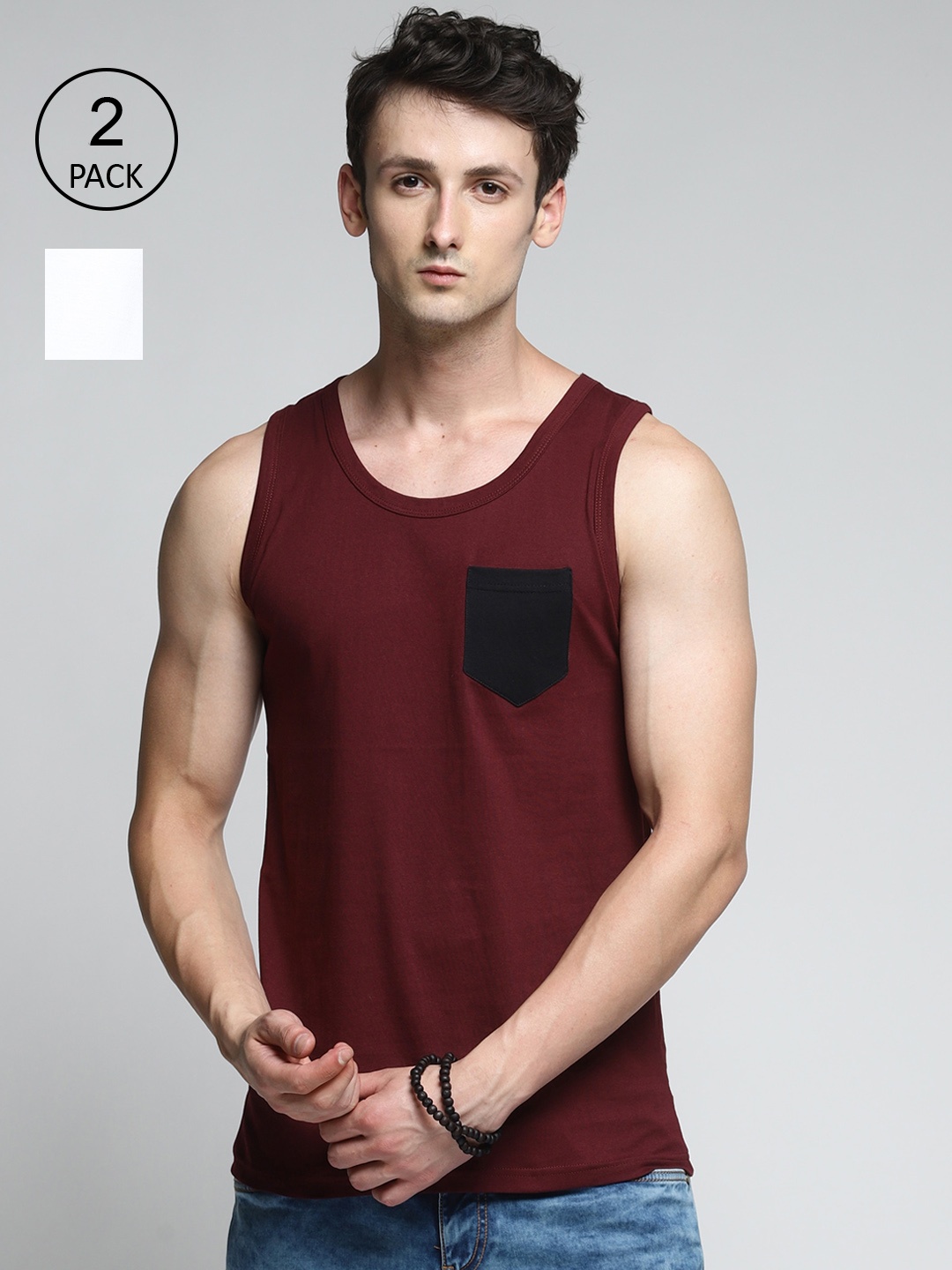 

Trends Tower Men Pack Of 2 Solid Cotton Tank Vests, White