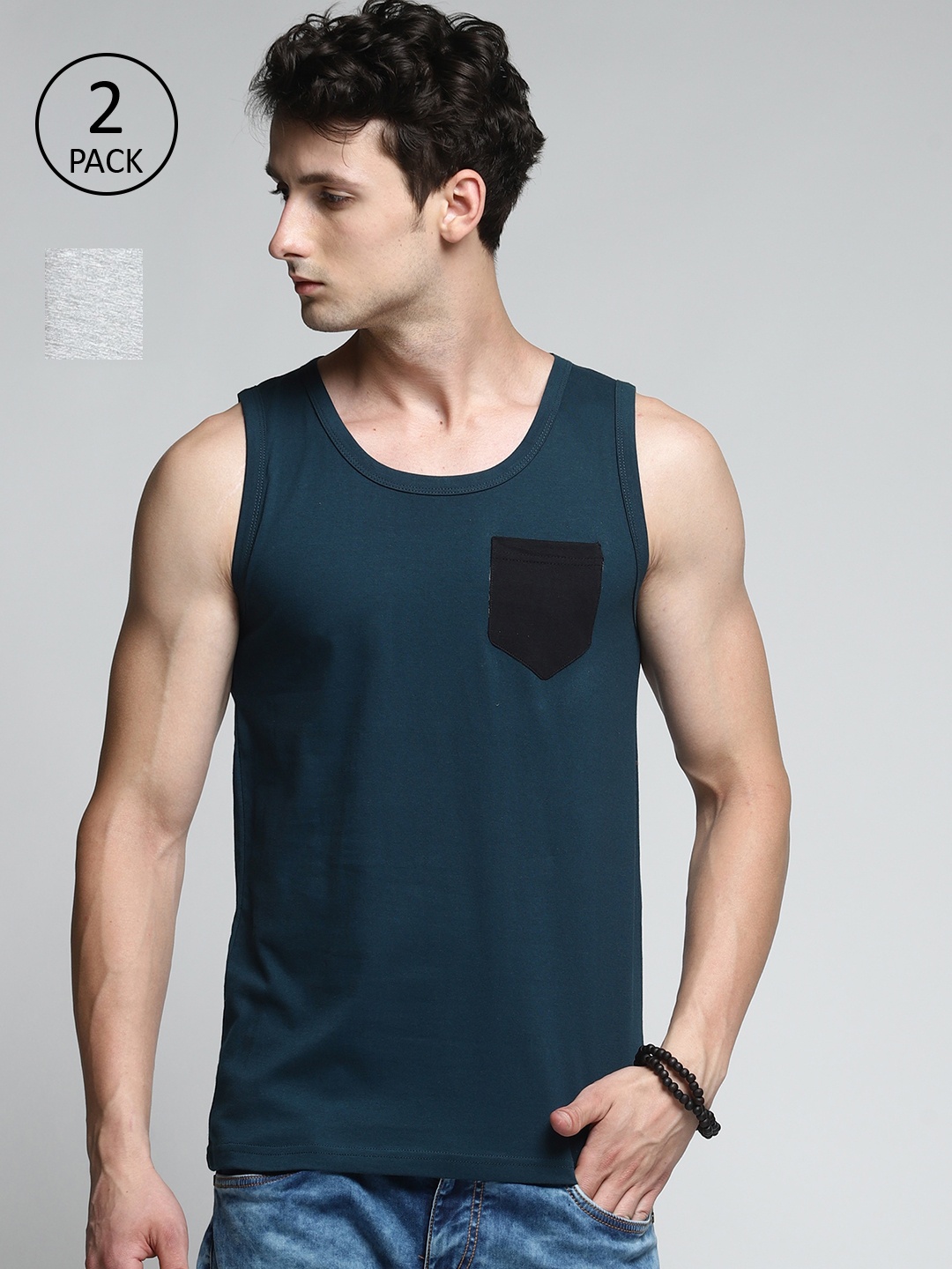 

Trends Tower Men Pack Of 2 Solid Cotton Innerwear Vests, Grey