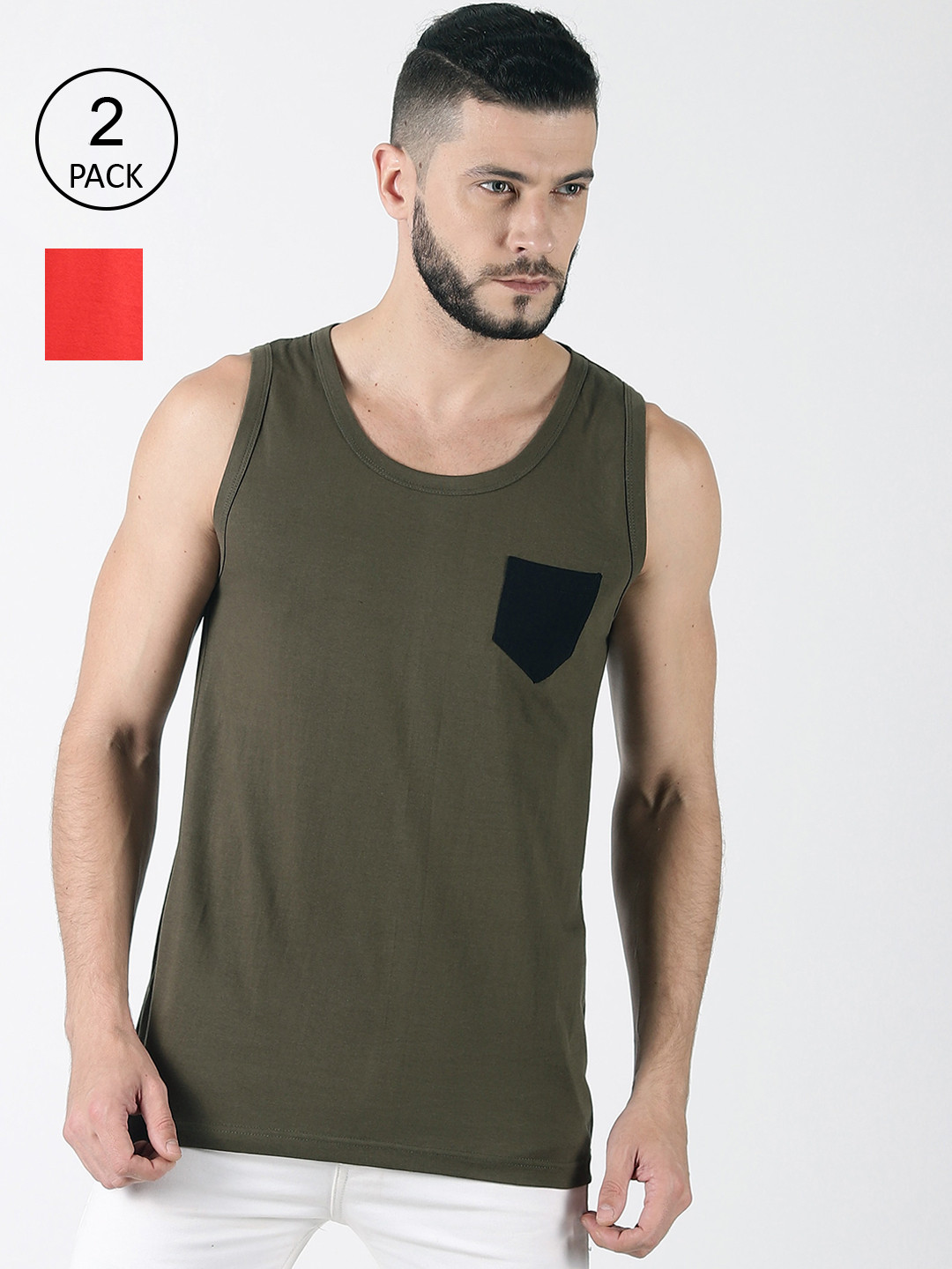 

Trends Tower Men Pack Of 2 Solid Cotton Tank Vests, Red