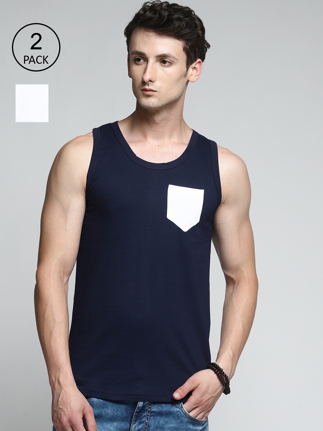 

Trends Tower Men Pack Of 2 Solid Cotton Tank Vests, White