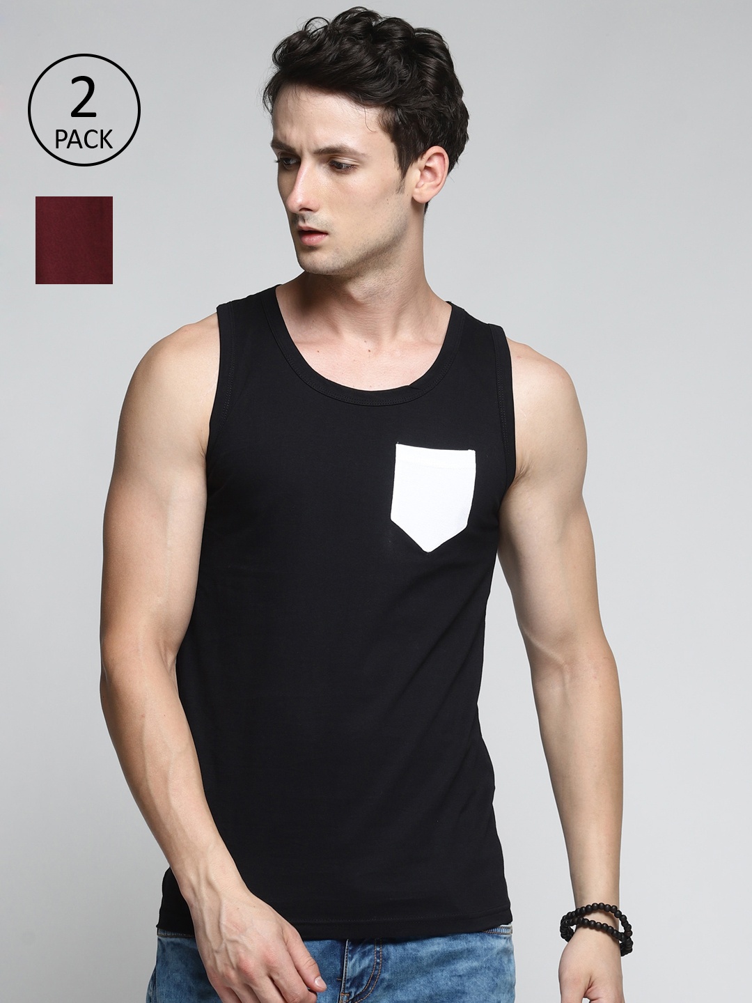 

Trends Tower Men Pack Of 2 Solid Cotton Innerwear Vests, Maroon