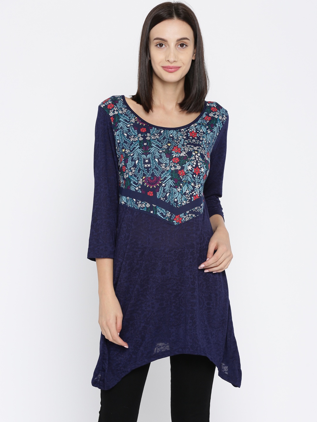 

Ajile by Pantaloons Navy Printed Tunic, Navy blue