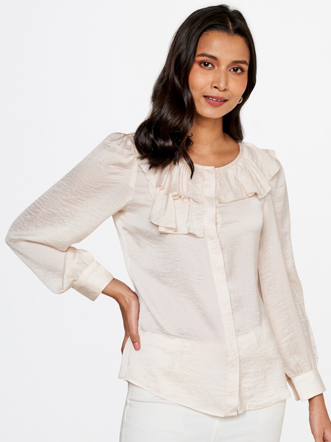 

AND Cream-Coloured Solid Regular Top