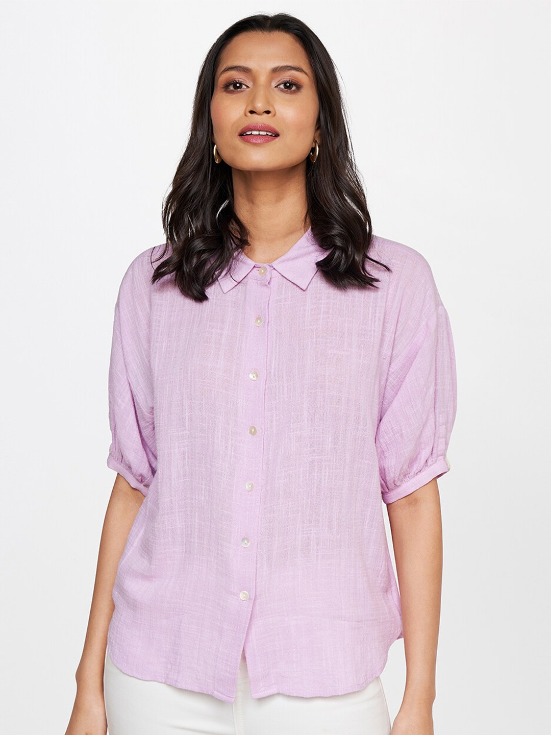 

AND Lavender Women Solid Shirt Style Rayon Top