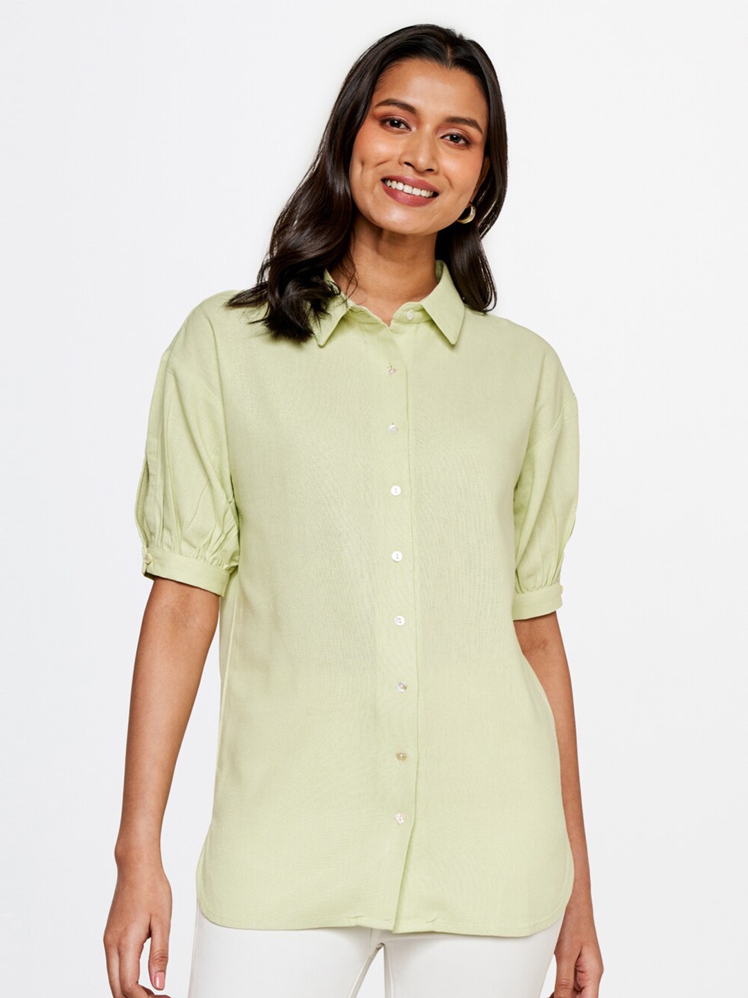 

AND Yellow Women Solid Shirt Style Top