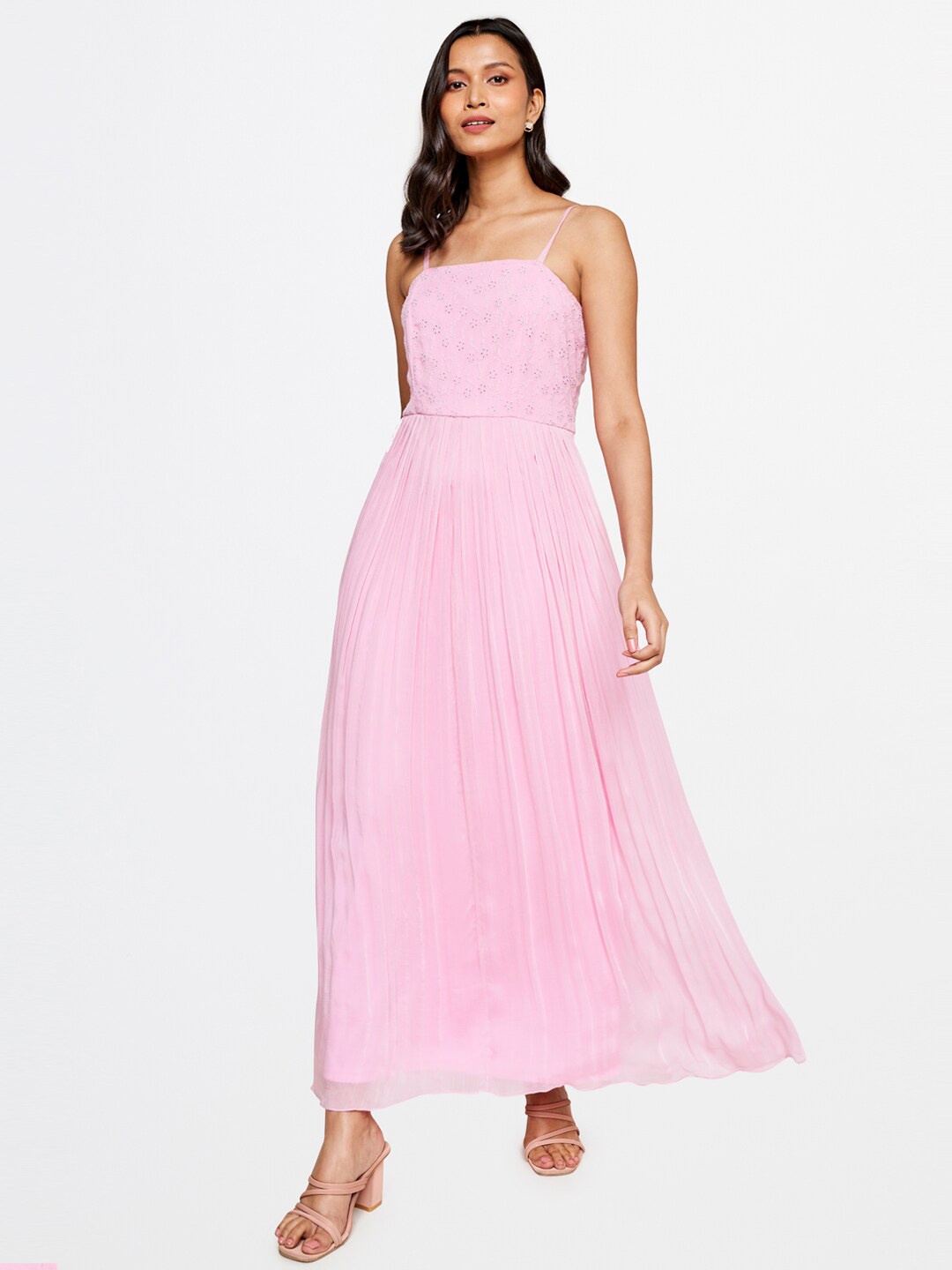 

AND Pink Schiffli A-line Maxi Dress
