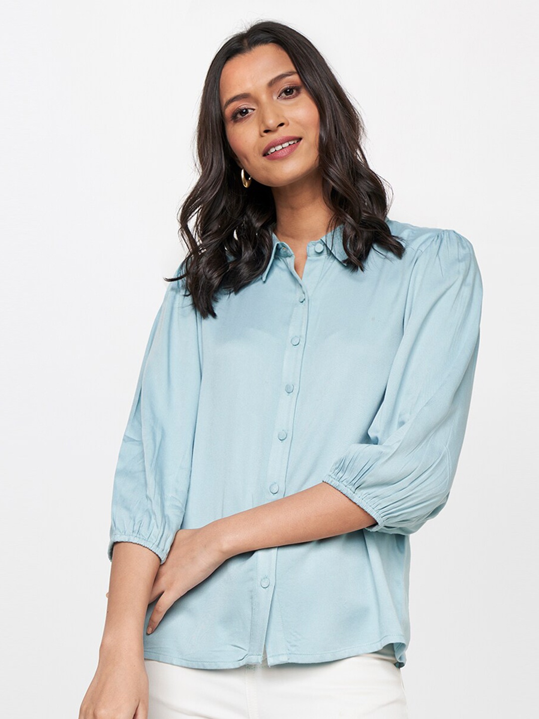 

AND Green Women Solid Shirt Style Top